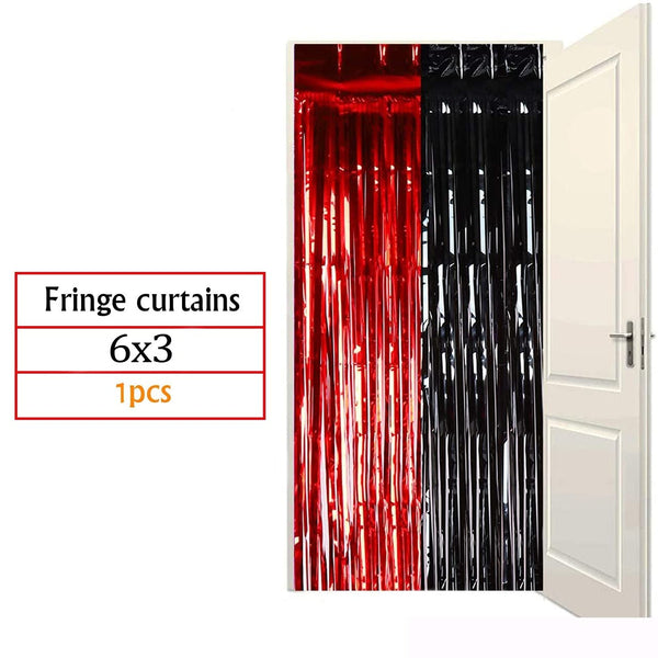 Red Black Tinsel Foil Fringe Curtains - Birthday Photo Backdrops Wedding New Years Eve Party Decorations Foil Fringe Curtain