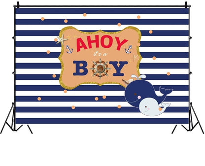 Nautical Ahoy Theme Birthday Party Backdrop 