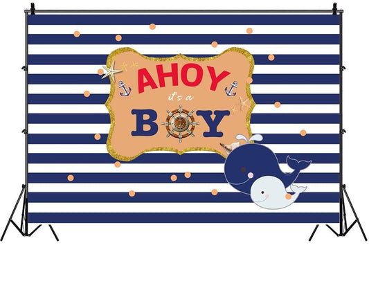 Nautical Ahoy Theme Birthday Party Backdrop 