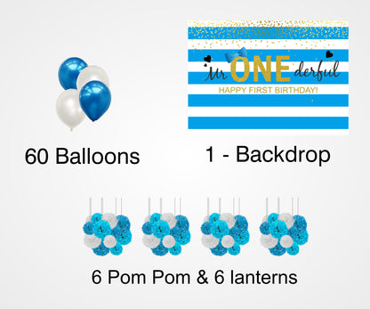 One Is Fun  First Birthday Complete Decoration Kit For Boys