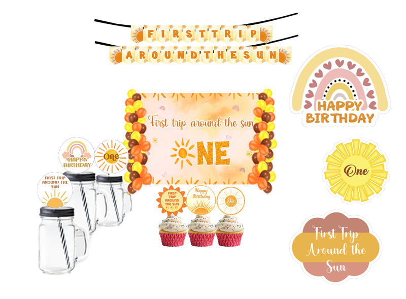 First Trip Around the Sun Theme Birthday Party Combo Kit with Backdrop & Decorations