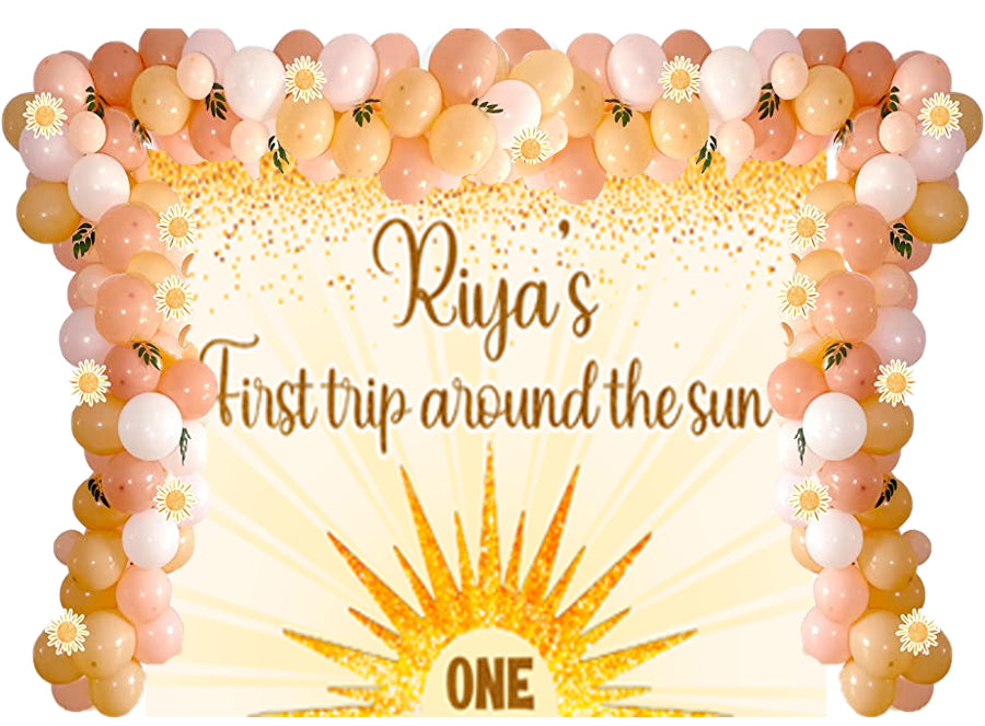 First Trip Around the Sun Theme Birthday Party Decoration kit with Backdrop & Balloons