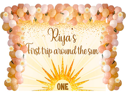 First Trip Around the Sun Theme Birthday Party Decoration kit with Backdrop & Balloons