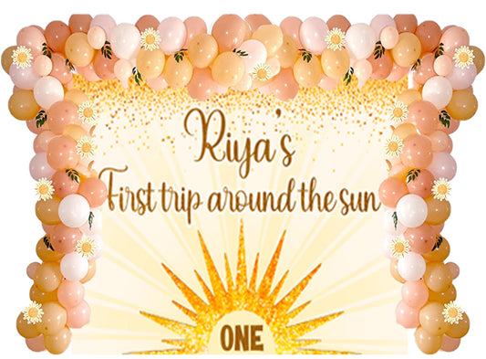 First Trip Around the Sun Theme Birthday Party Decoration kit with Backdrop & Balloons