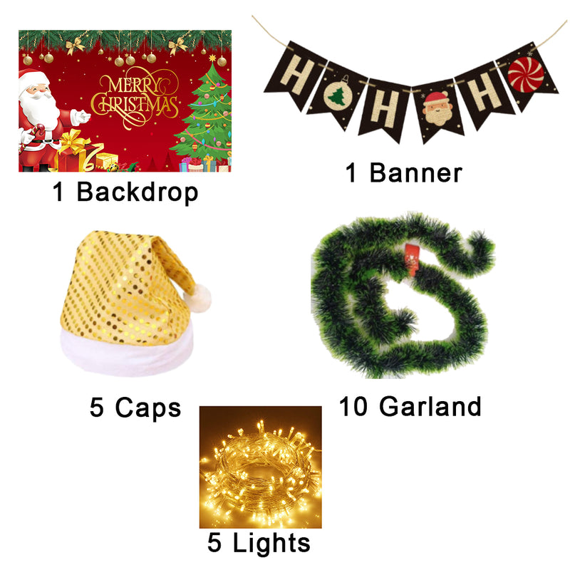 Christmas Party Decorations Complete Set for Christmas Backdrop Banner Garland  and Lights
