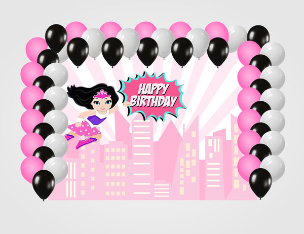 Super Girl Theme Birthday Party Decoration kit with Backdrop & Balloons