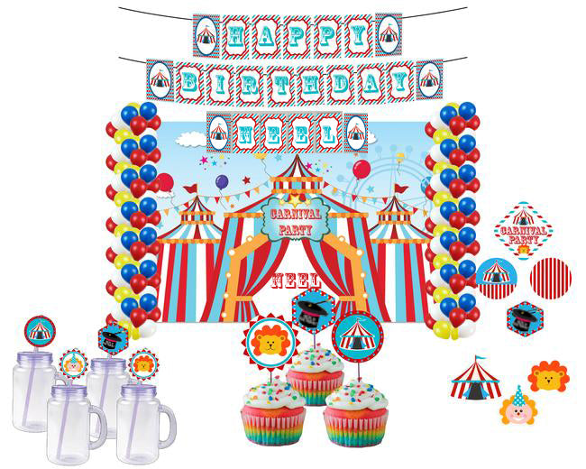 Carnival Theme Birthday Party Complete Party Kit with Backdrop & Decorations