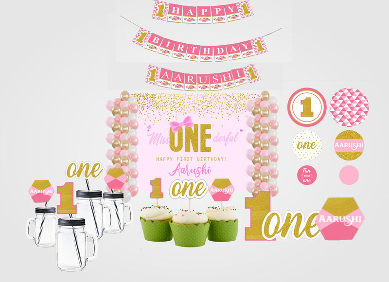 One is Fun First Birthday Complete Party Kit with Backdrop & Decorations