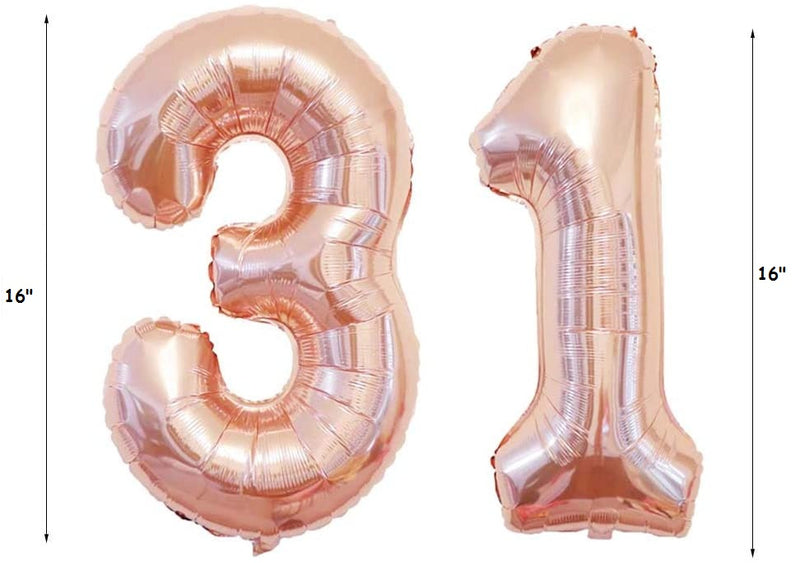 Birthday Decorations for Women Party Supplies 16 inch Rose Gold Number Foil Balloons, 30pcs Rose Gold and Champagn Gold Balloons, Great Gifts for Women' (31ST Birthday)