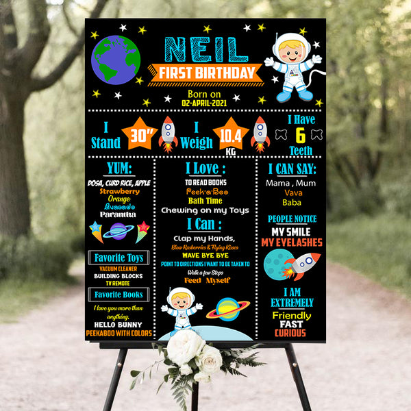 Space Party Theme Customized Chalkboard/Milestone Board for Kids Birthday Party