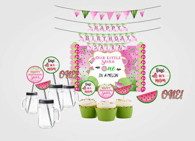 One In A Melon Theme Birthday Complete Party Kit with Backdrop & Decorations
