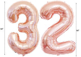 Birthday Decorations for Women Party Supplies 16 inch Rose Gold Number Foil Balloons, 30pcs Rose Gold and Champagn Gold Balloons, Great Gifts for Women' (32nd Birthday)