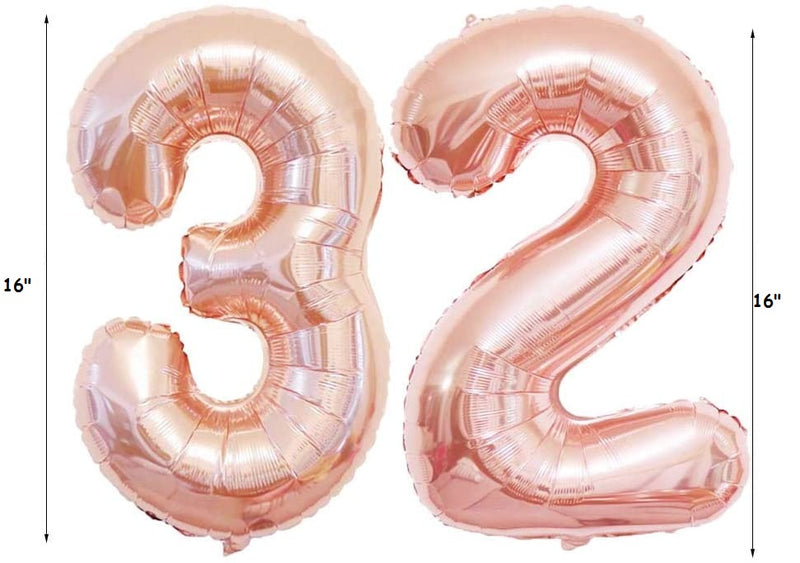 Birthday Decorations for Women Party Supplies 16 inch Rose Gold Number Foil Balloons, 30pcs Rose Gold and Champagn Gold Balloons, Great Gifts for Women' (32nd Birthday)