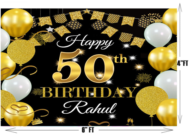 Personalize 50th Birthday Black Party Backdrop Banner