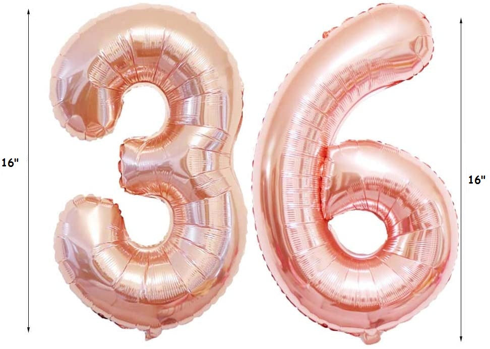 Birthday Decorations for Women Party Supplies 16 inch Rose Gold Number Foil Balloons, 30pcs Rose Gold and Champagn Gold Balloons, Great Gifts for Women' (36th Birthday)