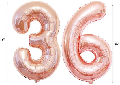 Birthday Decorations for Women Party Supplies 16 inch Rose Gold Number Foil Balloons, 30pcs Rose Gold and Champagn Gold Balloons, Great Gifts for Women' (36th Birthday)
