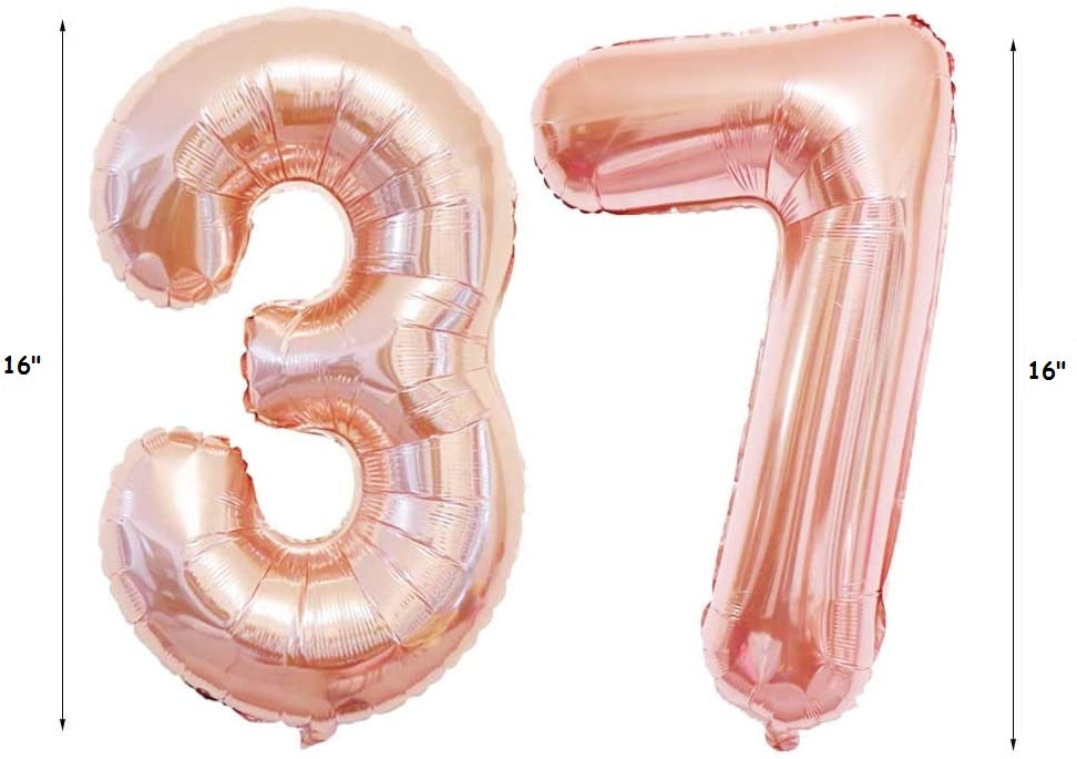 Birthday Decorations for Women Party Supplies 16 inch Rose Gold Number Foil Balloons, 30pcs Rose Gold and Champagn Gold Balloons, Great Gifts for Women' (37th Birthday)