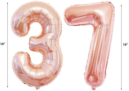 Birthday Decorations for Women Party Supplies 16 inch Rose Gold Number Foil Balloons, 30pcs Rose Gold and Champagn Gold Balloons, Great Gifts for Women' (37th Birthday)