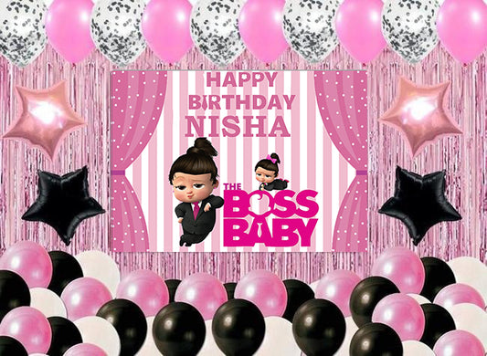Boss Baby Girl Theme Birthday Party Decoration Kit with Backdrop & Balloons