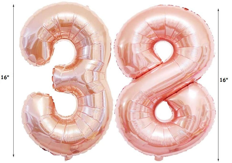 Birthday Decorations for Women Party Supplies 16 inch Rose Gold Number Foil Balloons, 30pcs Rose Gold and Champagn Gold Balloons, Great Gifts for Women' (38th Birthday)
