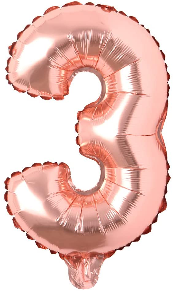 Rose Gold Digit Foil Birthday Party Balloon Number 3
