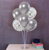 Balloons Stand KIT Table Decorations, 2 Set with 16 PCS Balloons and Confetti Balloons (Silver)