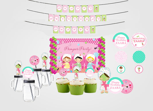 Spa Theme Birthday Party Complete Kit with Backdrop & Decorations