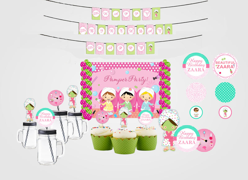 Spa Theme Birthday Party Complete Kit with Backdrop & Decorations