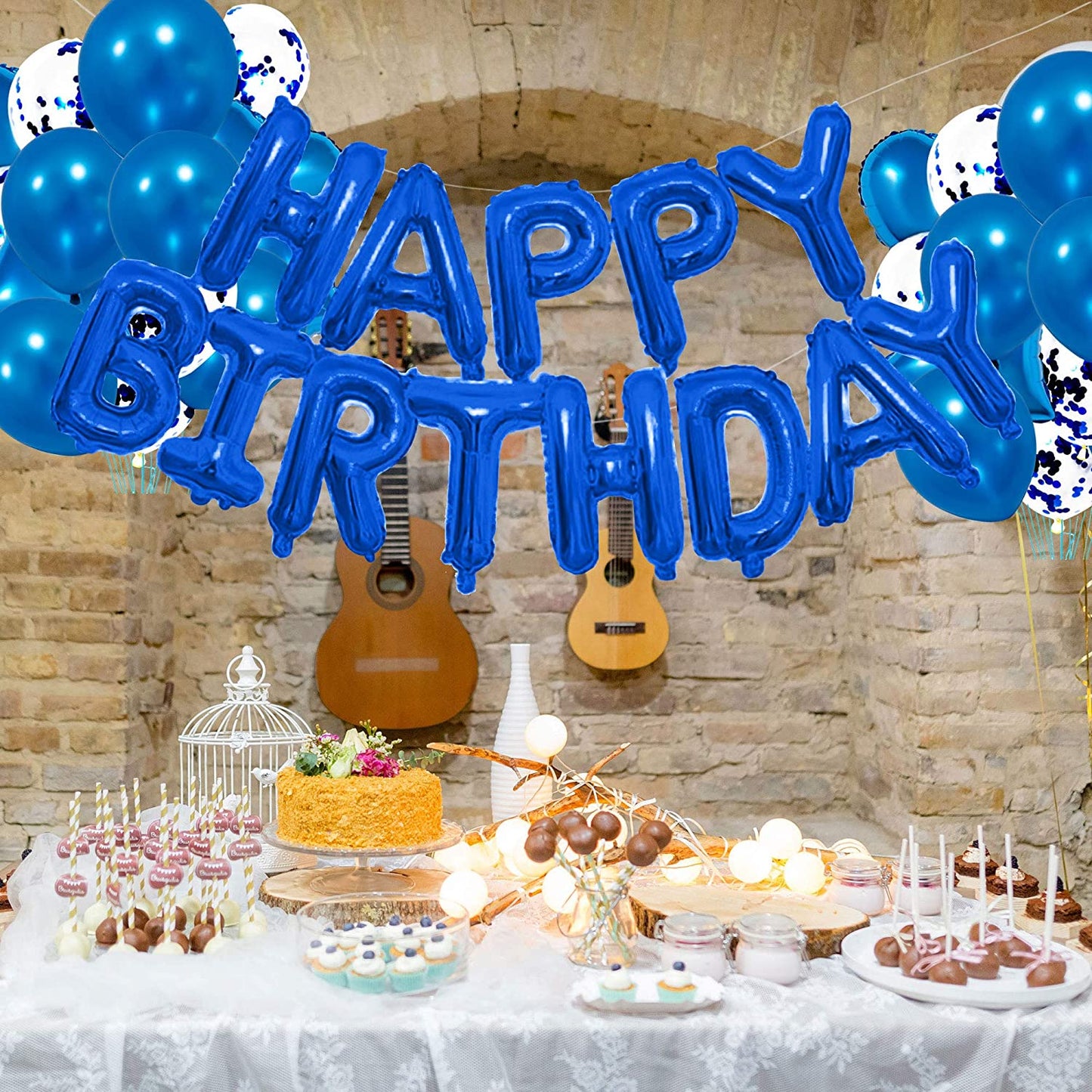 16 Inch Birthday Banner Balloon Letter Foil Party Decoration Bunting 18 Inch Star Heart Foil Latex Balloons Helium Confetti Balloons for Wedding Anniversaries blue
