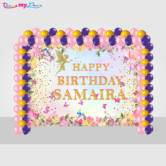 Butterfly & Fairies Theme Birthday Party Decoration Kit with Backdrop & Balloons