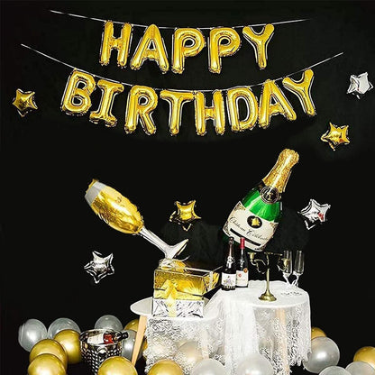 Birthday Party Supplies, Birthday Balloon Banner Champagne Bottle Balloon Silver Gold Balloons Star Foil Balloon for Men Women Birthday Party Decoration (Birthday)