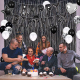 Black Birthday Party Decorations Set with Happy Birthday Balloons Banner, Confetti Balloons, Foil Fringe Curtain for Birthday Party Supplies (Birthday)
