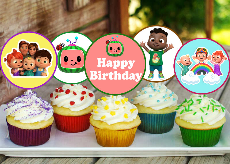 Cocomelon Theme Birthday Party Cupcake Toppers for Decoration