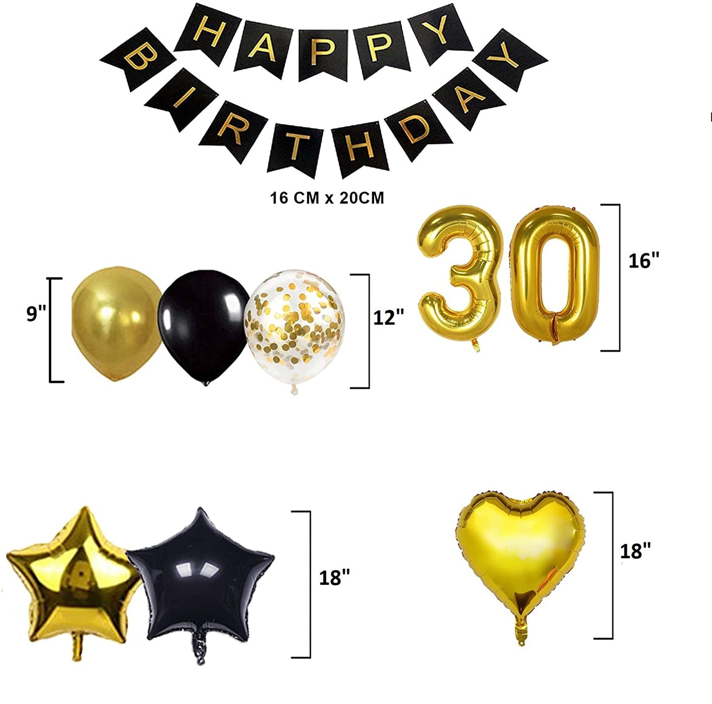 30th Birthday Black and Gold Decoration Combo