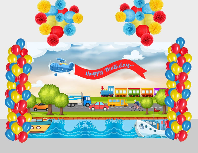 Transport Theme Birthday Party Complete Decoration Kit