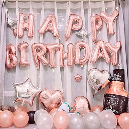 Rose Gold Happy Birthday Balloon Banners , Alphabet Balloons Banner for Women Girls Birthday Party Decoration Teen Girls