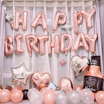 Rose Gold Happy Birthday Balloon Banners , Alphabet Balloons Banner for Women Girls Birthday Party Decoration Teen Girls