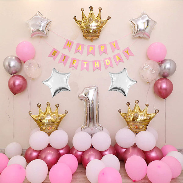 First Happy Birthday Pink Party Balloons For Girls