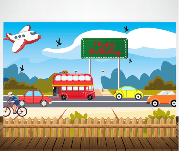 Transport Theme Birthday  Backdrop Banner for Decoration