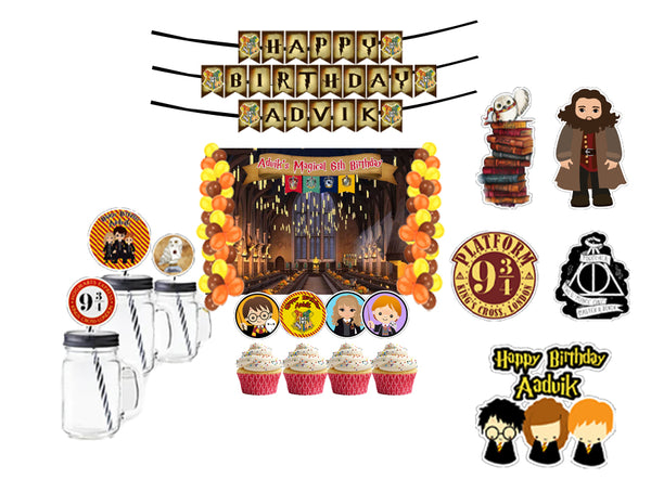Harry Potter Theme Birthday Complete Party Kit with Backdrop & Decorations