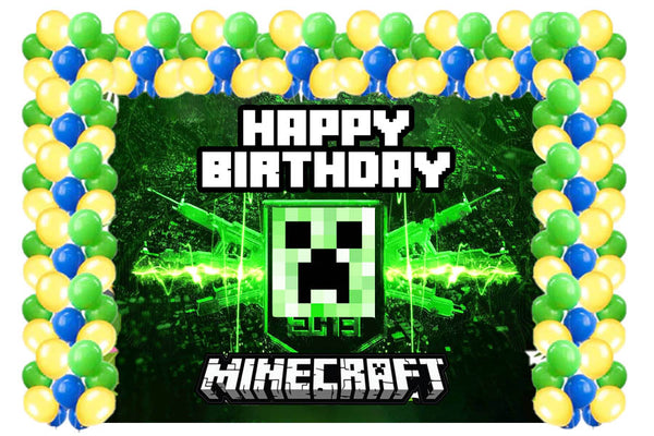 Minecraft Theme Birthday Party Decoration kit with Backdrop & Balloons