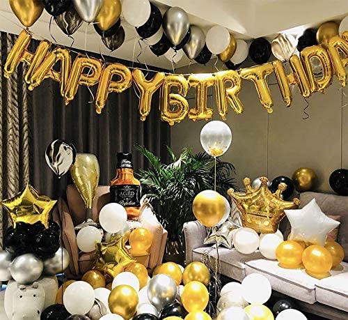 Happy Birthday Balloon Banners Gold, Alphabet Balloons Banner for Birthday Party Decoration