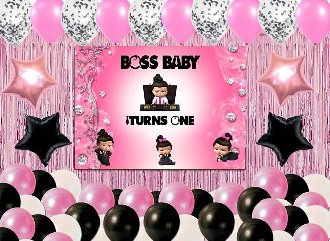 Boss Baby Girl Theme Birthday Party Decoration Kit with Backdrop & Balloons