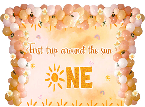 First Trip Around the Sun Theme Birthday Party Decoration kit with Backdrop & Balloons