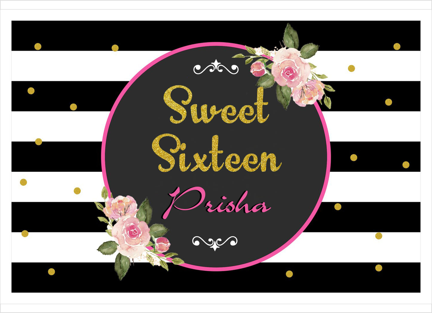 Personalize 16th Birthday White Black Party Backdrop Banner