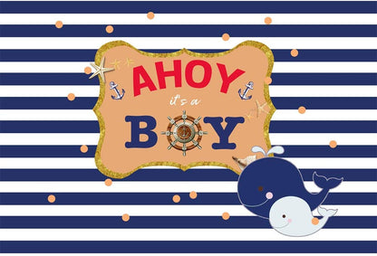Nautical Ahoy Theme Birthday Party Backdrop 