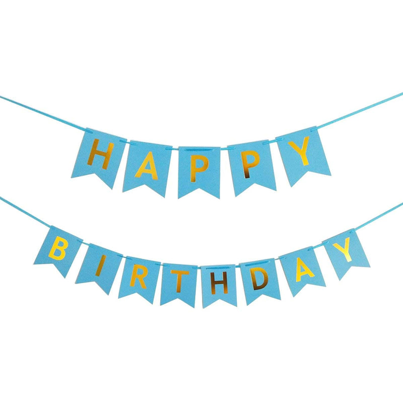 Blue and Silver Black with Blue Star foil Happy Birthday Banner Party Decorations
