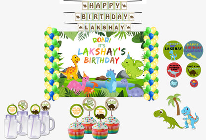 Dinosaur Theme Birthday Complete Party Kit with Backdrop & Decorations