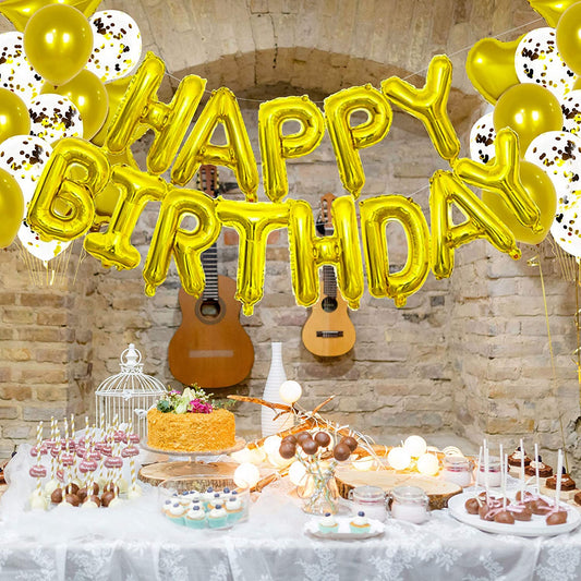 16 Inch Birthday Banner Balloon Letter Foil Party Decoration Bunting 18 Inch Star Heart Foil Latex Balloons Helium Confetti Balloons for Wedding Anniversaries gold