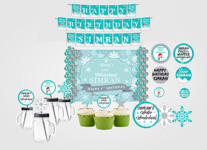 Winter Wonderland Theme Complete Party Kit with Backdrop & Decorations